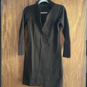 J. McLaughlin Bedford 1/4 Zip Brown Long Sleeve Stretch Knit Dress in XS